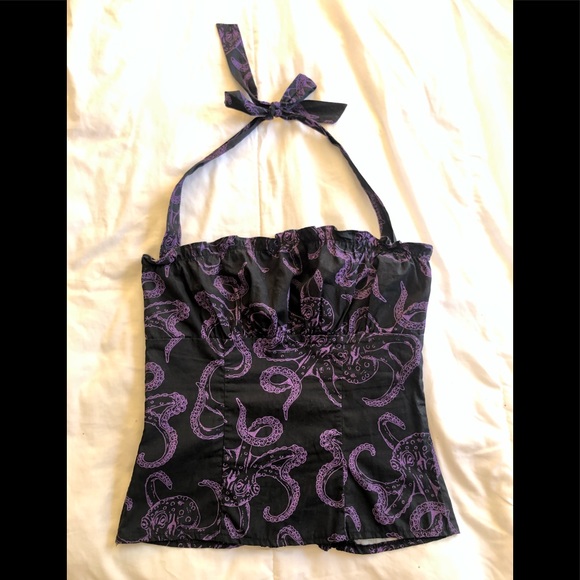 Octopus print New Retro halter top medium large - Picture 2 of 9
